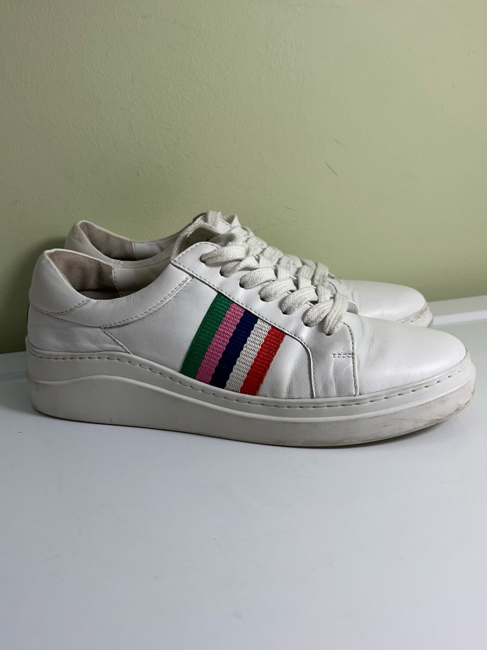 Boden Hollie Rainbow Trainer Shoes Women EU39 US8 Leather Stripes White Classic